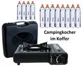 Gaskocher Campingkocher im Koffer mit Piezozündung + Gas zur Auswahl (Schwarz)