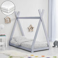 [en.casa] Kinderbett + Matratze 80x160cm Tipi Indianer Bett Holz Grau Hausbett