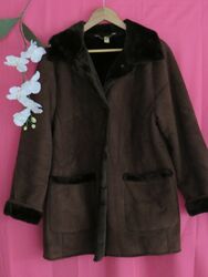 Damen Winterjacke kuschelig warm in Velourleder Optik braun Gr 44