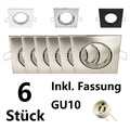 LED Einbaustrahler Rahmen GU10 Fassung 6er Pack Set 230V Eckig schwenkbar EDO