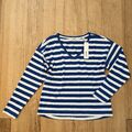 Neu Esprit 100% Baumwolle Langarm V- Neck Ringel Shirt Gr. S Blau Weiß Gestreift