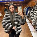 Luxus Neue Frauen Echt Rex Kaninchen Pelz Mantel Chinchilla Revers Jacke Dicke