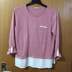 Esprit Hübsches Blusenshirt Shirt Tunika Bluse Doppellook  Jersey Gr. 40 L Rosa