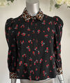 Influence Top Größe 8 schwarz Blumenmuster Tier Leopardenmuster gemischtes Druck Bluse Shirt KK72