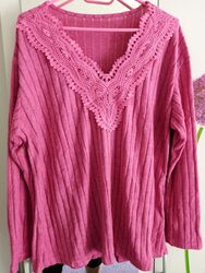 Da. Langarm Shirt Gr. 44/46, pink /Spitze, weich, Neu/OVP