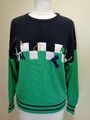 BASLER VINTAGE PULLOVER BLAU, GRÜN UND WEISS MIT DEKORBORTE - GR. 10 (36)