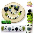 Babyset Schnullerkette mit Namen & Greifling Silikon♡ Junge ♡ Geschenk ♡ Hulk