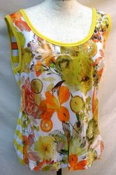 Bluse Shirt bunt N5 Seide MARC CAIN Kolibri Zitronen Orangen Blumen 42 NP130€