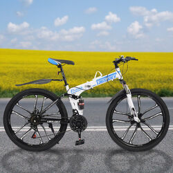 26Zoll 21-Gang Erwachsene Fahrrad Unisex Klappfahrr?d MTB Mountainbike Blau&Wei?