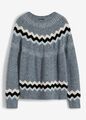 Pullover mit Norweger-Muster und Lurex Gr. 32/34 Grau Damen Strickpullover Neu*