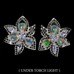 925 Sterling Silber Ohrringe Feuer Opal Tansanit Spinell Natur Edelstein Schmuck