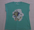 türkises kurzam Damen T-Shirt mit Blumendruck und Pailetten Gr. 46 von Paola #VK