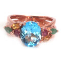 Edelstein Schweizer Blau Topas, Rubin, Smaragd, Saphir Statement Ring 925 Silber