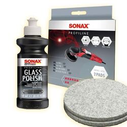 SONAX Glaspolitur Set - 250ml Glass Polish + 2x 127mm Filzpad Polierpad