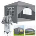 Pavillon 3x3m Wasserdicht Partyzelt Gartenpavillon Faltpavillon Grau UV-Schutz