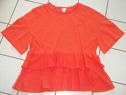 Rüschenshirt Gr. XL 44 46 48 HUMMER Orange Rot Sommershirt Oberteil RÜSCHE Shirt