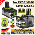 1~2x Für Ryobi P108 Akku 18V 9.0Ah 8Ah HP Lithium ONE Plus Batterie / Ladegerät