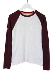 Superdry T-Shirt Herren Klein Weinrot Rundhals Mischung Langärmelig