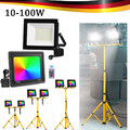 Außen LED Fluter 10-100W Baustrahler mit Stativ Stecker Flutlicht Scheinwerfer