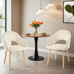 Esszimmerstühle 2er Set Polsterstuhl mit Armlehne Samt Stuhl Küchenstühle Beige