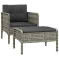 2-tlg. Garten-Lounge-Set mit Kissen Grau Poly Rattan