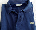 LACOSTE  Herren Polo Hemd Blau Gr. 6 ( ein fehlender Knopf und ein kleines Loch)