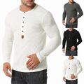 Modisches Herren Langarm Henley geripptes Unterhemd geknöpft T-Shirt