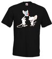 Youth Designz Herren T-Shirt Pinky & Brain Print Logo Nerd Cartoon Fun 90s Maus