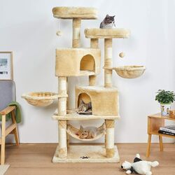 145cm Kratzbaum Kletterbaum für Grosse Katzen mit groß Höhle Sisal-Stämme beige