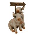 Schweine mit Welcome Schild lebensecht Tierfigur Skulptur Deko Garten Dekofigur