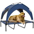 Erhöhtes Hundebett mit Baldachin, Haustierbett, Outdoor Hundeliege mit Dach Blau