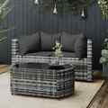 vidaXL 3-tlg. Garten-Lounge-Set mit Kissen Grau Poly Rattan ASS