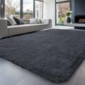 Teppich Hochflor Shaggy Teppiche Langflor Uni Grau Wohnzimmer Pflegeleicht DHL