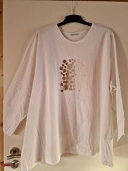 Damen Shirt cremeweiß Ulla Popken Gr. 58/60 Blüten-Aufdruck/Glitzer