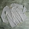 ANNE L. leichter Pullover Strickpullover Pulli beige khaki Gr. L Plissee-Einsatz