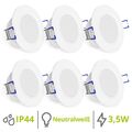 linovum® 6er Set runde LED Einbaustrahler WEEVO 230V Bad/Außen 4000K 3,5W flach