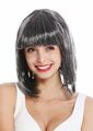 Perücke Damenperücke schulterlang Longbob Bob glatt Pony Schwarz Grau Mix 0073