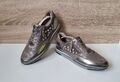 Gabor Comfort Leder Sneaker Schuhe Grau Silber Metallic Strasssteine Gr 7,5 = 41