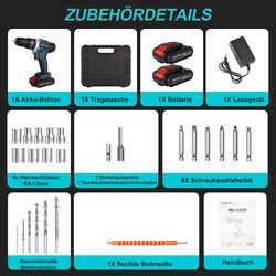 3 in 1 21V Akkuschrauber Set Schlagbohrschrauber Bohrmaschine mit 2 Akkus Koffer