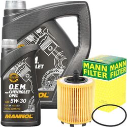 MANN-FILTER ÖLFILTER + 5L 5W-30 MANNOL 7701 O.E.M. MOTORÖL für OPEL GM DEXOS2