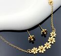 Damen Halskette Ohrringe Blume Blumen Anhänger Schmuck Kette 925 Gold SET