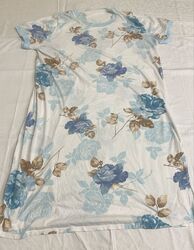 Florales Damenkleid mit Kurzarm, Größe S, Blumenmuster in Blau/Beige