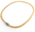 Geflochtene Echtleder Halskette Halsband mit Edelstahl Magnetverschluß beige