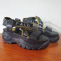 Buffalo schwarze Plateau Keilabsatz Riemchen Chunky Bo Sandalen Größe UK 6 EU 39