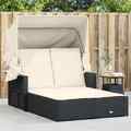 Doppel Sonnenliege mit Dach Auflagen Gartenliege Sonnenbett Poly Rattan vidaXL