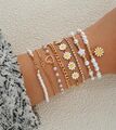 Armband Set 8 tlg. Damen Frauen Mädchen Herz Blumen Perlen Gold Modeschmuck 