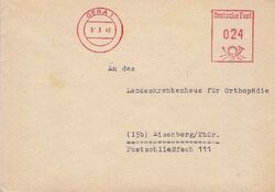 POST Freistempel - WERT - Einstellung - 24 - Pfg.  Bf. - GERA  1  - 1948 -