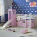 Hochbett Spielbett Kinderbett mit Rutsche Turm Vorhang pink 90x200 Homestyle4u