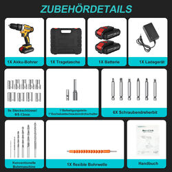 mit 2 Akkus Ladegerät 21V Akkuschrauber Set Schlagbohrschrauber Bohrmaschine DE