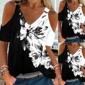 Damen Print Schulterfrei T-Shirt Bluse Hemd Sommer Kurzarm Top Tunika Oberteile